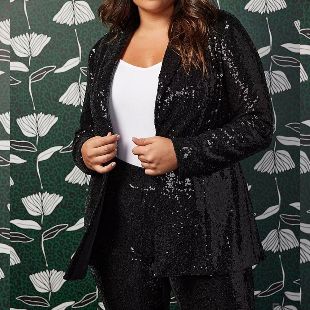 Torrid Sylvia Mollie Longline Sequin Black Blazer 0X